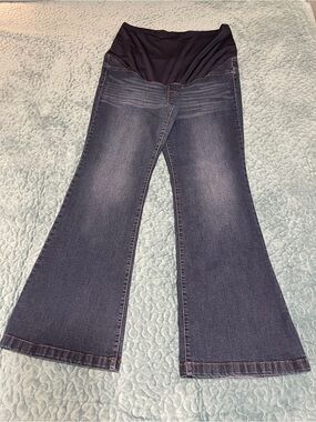 SOFIA Maternity Blue Denim Jeans Sz 16 Melisa Flare Pull-on Stretch Pockets Logo